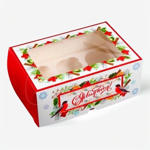 Коробка на 6 капкейков "Новый год" 25х17х10 см 10597633	