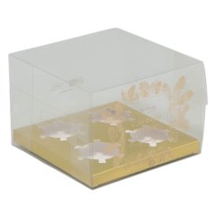 Коробка на 4 капкейка с прозрачной крышкой Золотой Новый Год 16х16х11,5 см