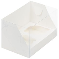 Коробка на 2 капкейка с прозрачной крышкой белая 16х10х10 см 040150