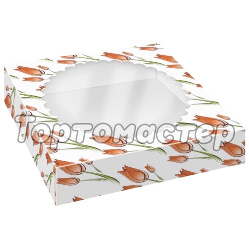 Коробка для печенья/конфет с окном Тюльпаны 11,5х11,5х3 см