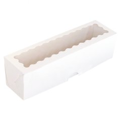 Коробка для макарон с фигурным окном белая 20x5,5x5,5 см 
