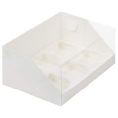 Коробка на 6 капкейков с прозрачной крышкой белая 040311 ф