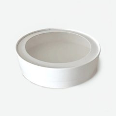 Коробка для сладостей с окном круглая белая 20х4,5 см 