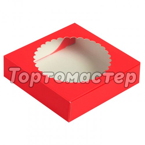 Коробка для печенья/конфет с окном Красная 11,5х11,5х3 см