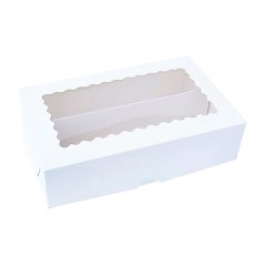 Коробка для макарон с фигурным окном белая 20х12х5,5 см 
