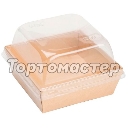 Коробка для бенто-торта и моти крафт 13х13х9,5 см дно 11х11 см OSQ SmartPack 550 domе lid +OSQ SmartPack 550 box, ECO Prizma 550, ECO SmartPack 550 box