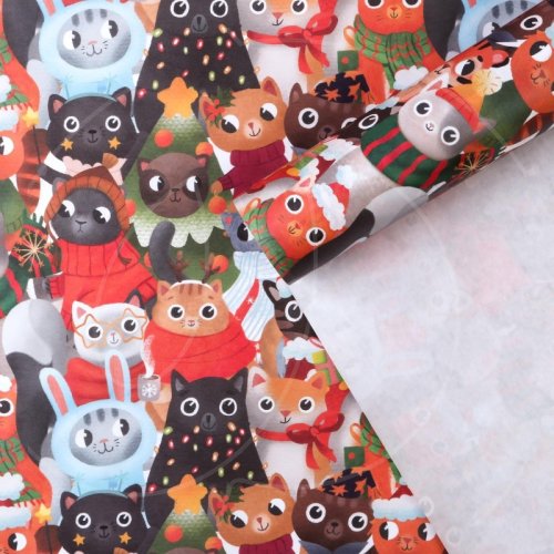 Бумага упаковочная "Новогодние котики" 70х50 см 7065386