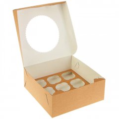 Коробка на 9 капкейков с окном крафт/белая OSQ MUF 9