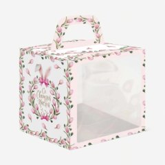 Коробка для торта/кулича с окном "Тюльпаны" 15х15х18 см КУ-0094
