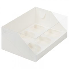 Коробка на 6 капкейков с пластиковой крышкой Белая 50 шт