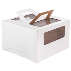 Коробка для торта с окном и ручкой Белая 30х30х19 см