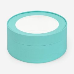 Коробка для сладостей круглая с окном бирюзовая 16х7 см 70425