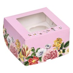 Коробка на 4 капкейка с окном "Подарочные цветы" 16х16х10 см 9950941