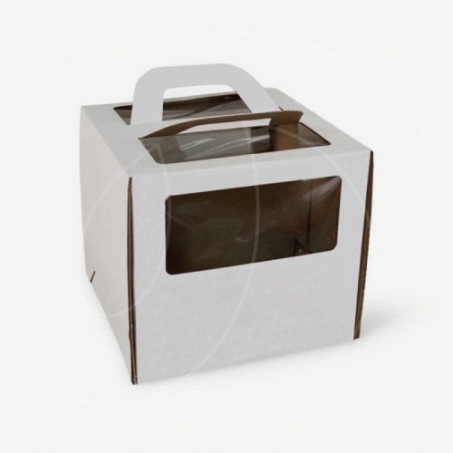 Коробка для торта с окном и ручкой белая 26х26х26 см 