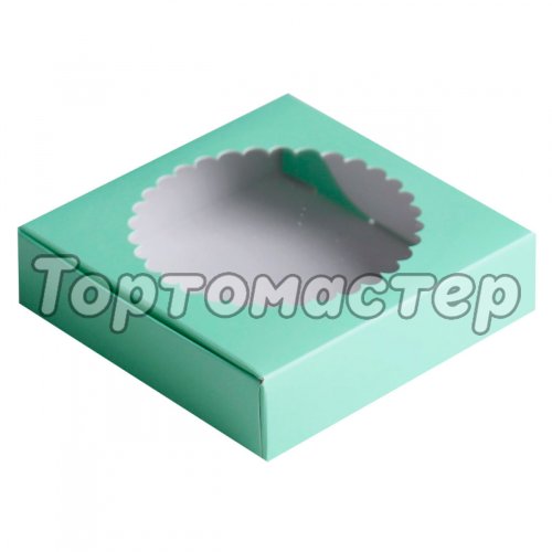 Коробка для печенья/конфет с окном Зелёная 11,5х11,5х3 см 5 шт КУ-196 