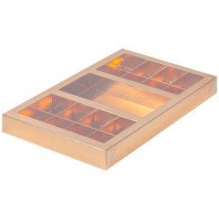 Коробка на 16 конфет и шоколадную плитку с прозрачной крышкой золото 050371