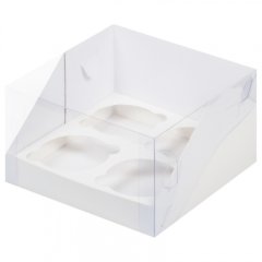 Коробка на 4 капкейка с пластиковой крышкой Белая 50 шт
