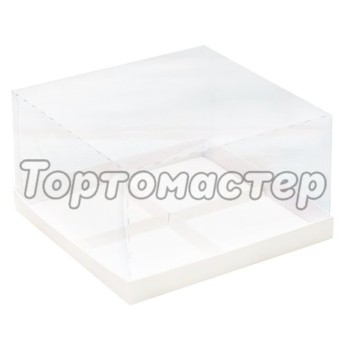 Коробка на 4 пирожных с пластиковой крышкой Белая 17х17х6 см 040820-001