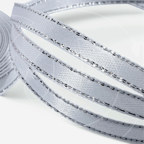 Лента для декора и упаковки Атласная Белая с серебром 6 мм 5091270