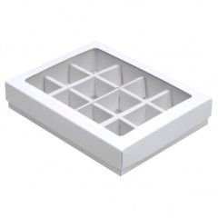 Коробка на 12 конфет с окном белая 19х15х3,6 см КУ-177 