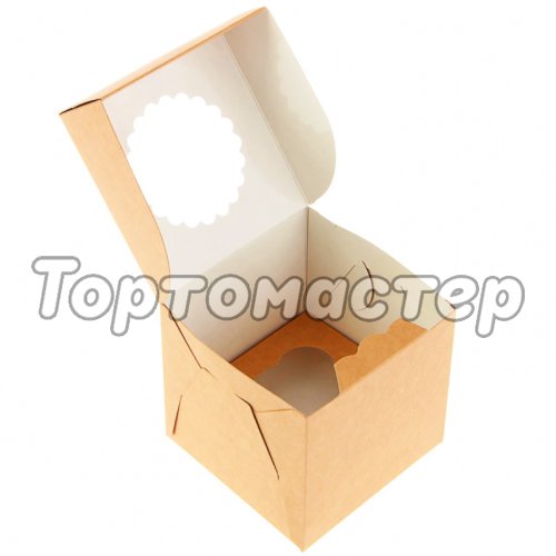 Коробка на 1 капкейк с окном крафт/белая OSQ MUF 1