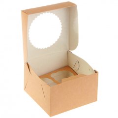 Коробка на 4 капкейка с окном крафт/белая OSQ MUF 4