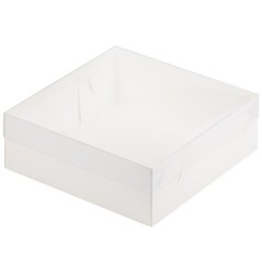 Коробка для печенья/конфет с прозрачной крышкой белая 20х20х7см 070260 ф