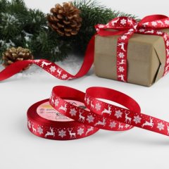 Лента для декора и упаковки "Олени" Красная 1,5 см 3557569
