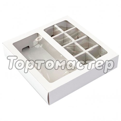 Коробка на 8 конфет и плитку шоколада с окошком Белая 17,5х17,5х4 см 5 шт КУ-297 