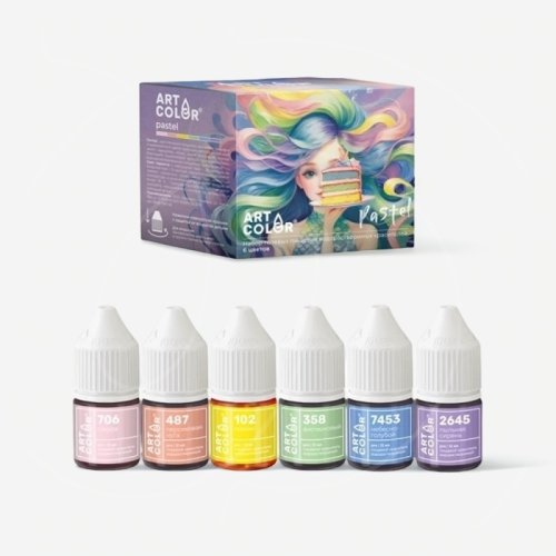 Набор красителей пищевых гелевых водорастворимых Art Color "Pastel 6 цветов" 