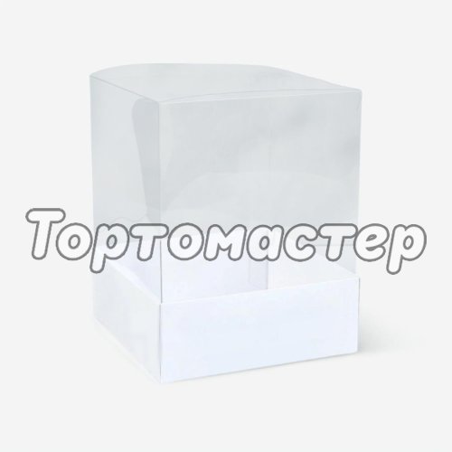 Коробка для кулича/домика с прозрачной крышкой белая 16х16х20 см 51620