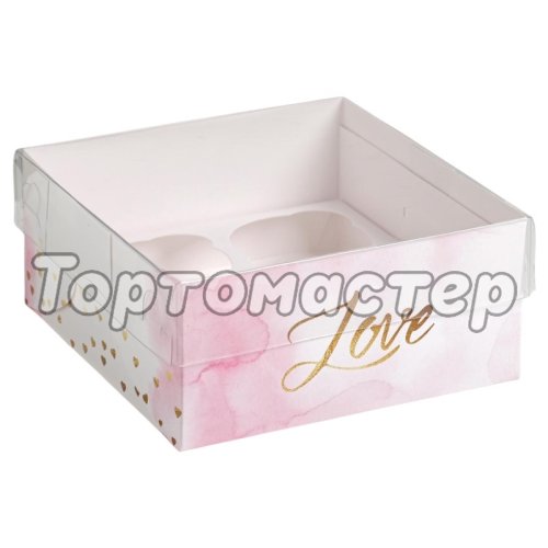 Коробка на 4 капкейка с окошком "Любовь" 16х16х7,5 см