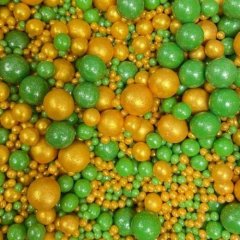 Посыпка кондитерская из дутого риса жемчуг "Зелёно-золотой микс" 50 г 270