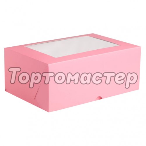 Коробка на 6 капкейков Розовая с окном 4497627