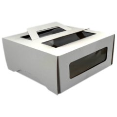 Коробка для торта с окном и ручками белая 21х21х11 см 