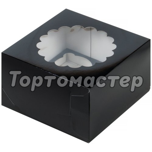 Коробка на 4 капкейка с окошком Черная 040250 ф