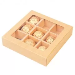 Коробка на 9 конфет раздвижная крафт 13,7х13,7х3,7 см 4188628, КУ-172
