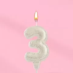 Свеча декоративная Цифра "3" Жемчужный перламутр с блёстками 10870118