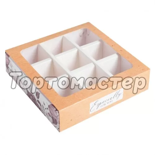 Коробка на 9 конфет с окном "Розы" 6030109