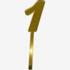 Топпер декоративный акриловый "Цифра 1" Золото 9,5х2,5 см 