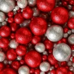 Посыпка кондитерская из дутого риса жемчуг блестящий "Серебряно-красный микс" 1,5 кг 713