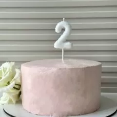 Свеча декоративная Цифра "2" Воздушный шарик Белый с блёстками 