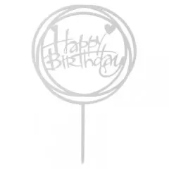 Топпер декоративный акриловый "Happy Birthday. Рамка" Серебро 3960648, Топ-40