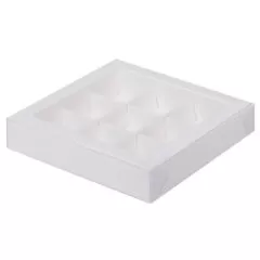 Коробка на 9 конфет с прозрачной крышкой белая КУ-00550, КУ-550