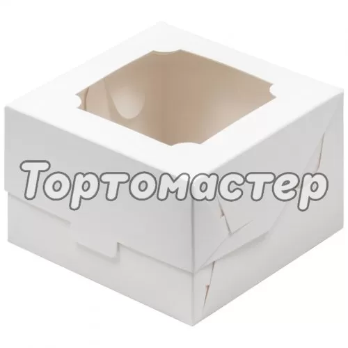 Коробка для бенто-торта с окном белая 16х16х8 см 50 шт 070620