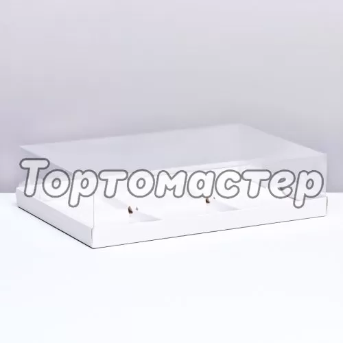 Коробка на 6 муссовых пирожных с прозрачной крышкой Белая 26х17х6 см 9724660