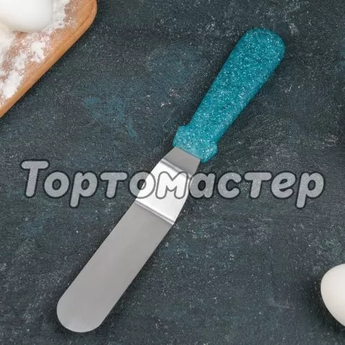 Лопатка (спатула) изогнутая с голубой пластиковой ручкой 10 см 4708554
