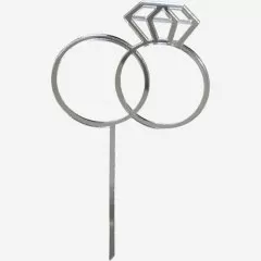 Топпер декоративный акриловый "Свадебные кольца" Серебро 15х9 см 