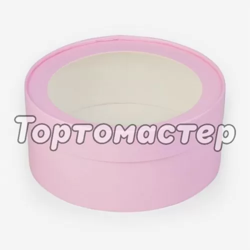 Коробка для сладостей с окном круглая розовая 16х7 см 070403