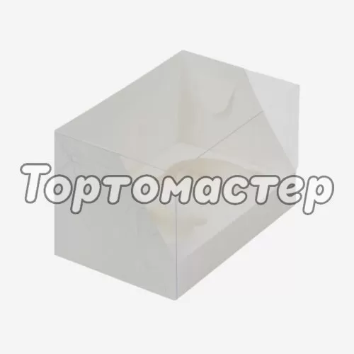 Коробка на 2 капкейка с прозрачной крышкой белая 16х10х10 см 040150